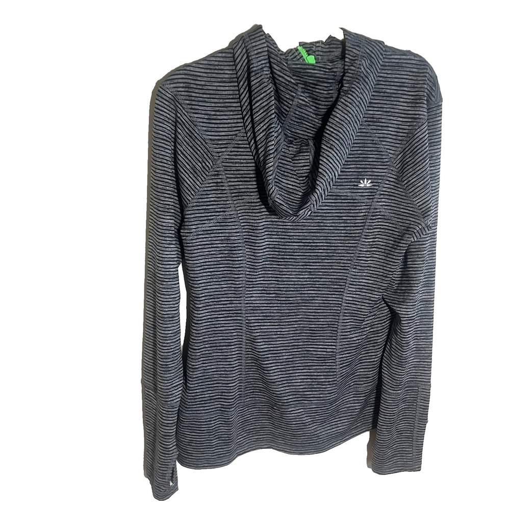 LUKKA Women's Medium Active Black Gray Stripe Full Zip Hoodie Jacket Neon Accent - Picture 2 of 10